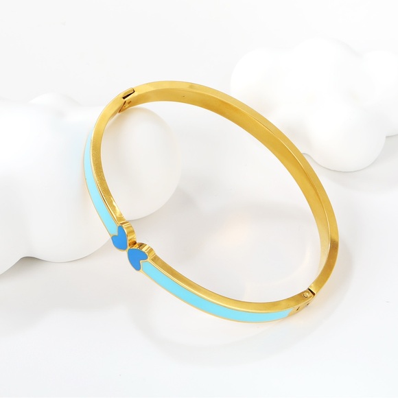 18K Gold Plated stainless steel hinge   Bracelets – Vibrant Pink & Blue Enamel … - Picture 5 of 7